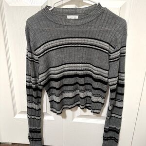 Abound Grey and Black Striped Lightweight Crop Sweater